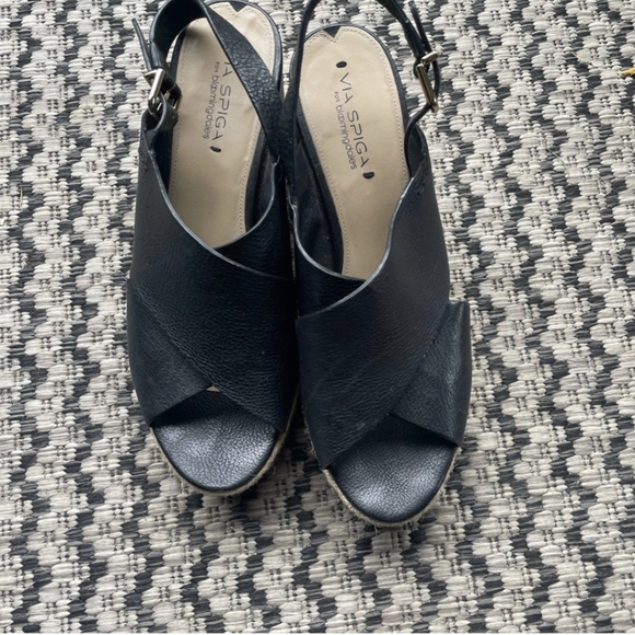 ⭐ Via SPIGA for Bloomingdales Women sz 9 black leather espardrille wedge sandals - Picture 2 of 7
